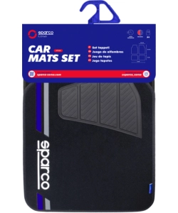 SET COMPLETO SPC19 TAPPETINI AUTO UNIVERSALI IN MOQUETTE NERO/BLU POLIESTERE